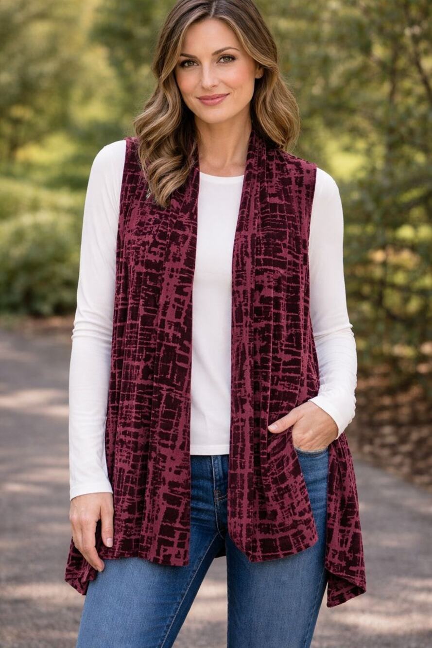 SUSAN GRAVER Velvet Burnout Vest XL Burgundy Red Whimsical Whimsigoth Holiday